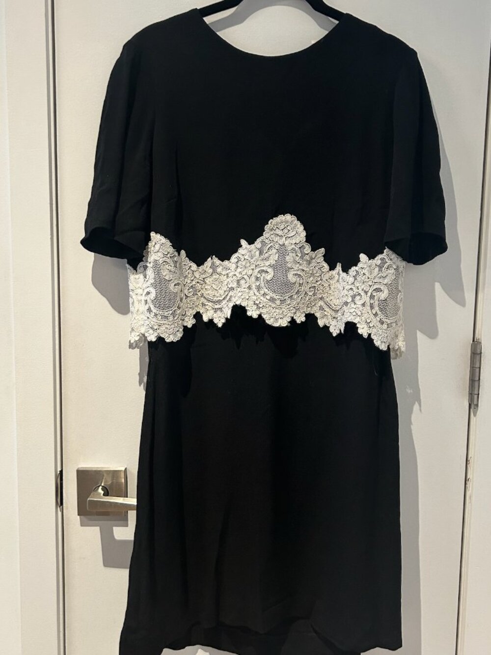 Sandro Crew Neck Mini Dress with Lace
